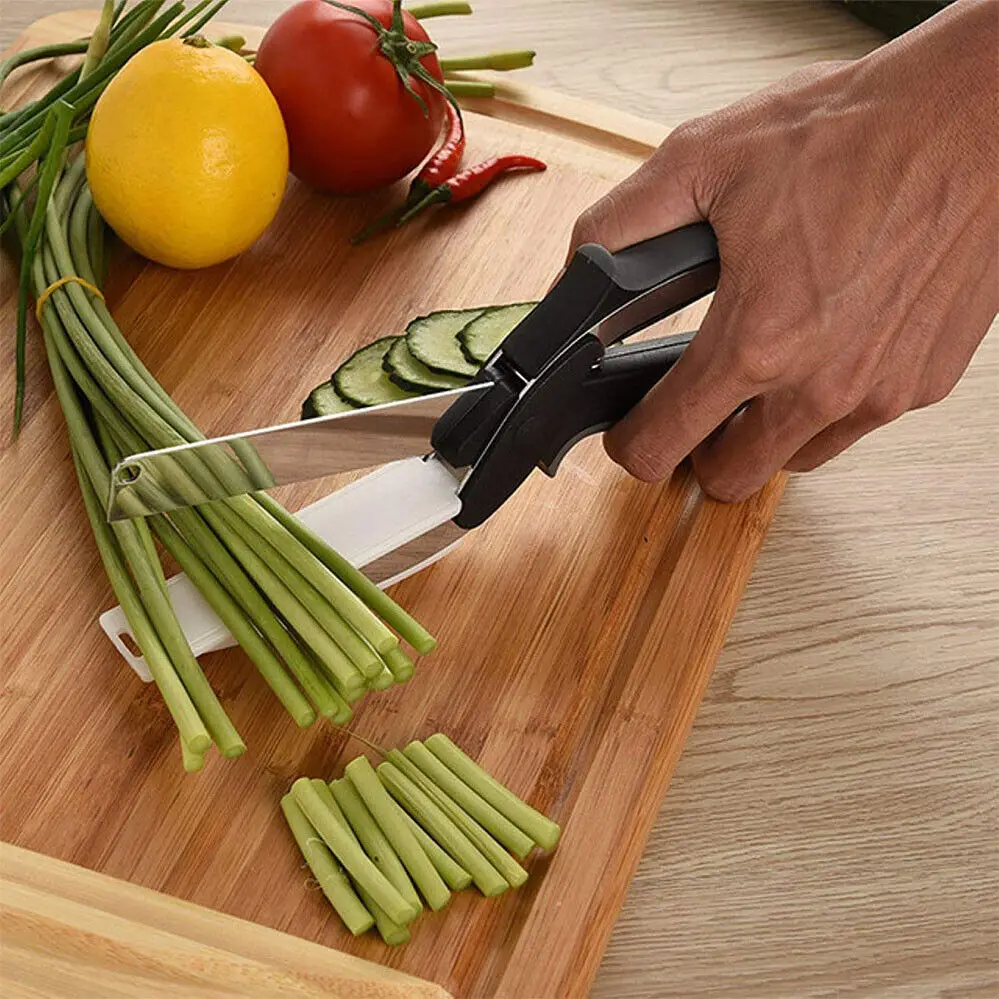 Kitchen Scissor 2 in 1 Cutting Board Utility Cutter Multifunction Stainless Steel Vegetable Meat Scissor Kitchen Cooking Knife