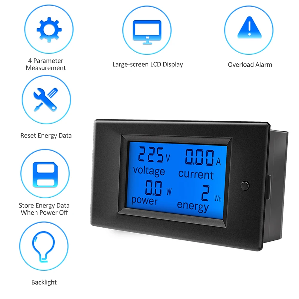 PZEM-021/061-VH Digital LCD Voltage Current Power Energy Consumption Meter AC 80-260V Battery Indicator Ammeter Voltmeter