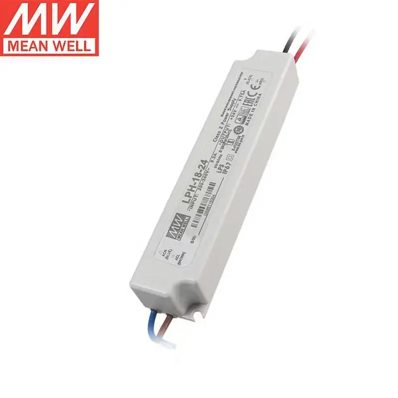 Tajwan MEANWELL LPH-18-24 24V 0.75A 18W zasilacz przełączanie pojedynczego wyjścia IP67 AC-DC stałe napięcie LED klasy II