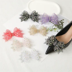 1/2Pcs Mesh Hot Diamond Bow Shoe Decorations Clip Shiny Rhinestone Bow Shoe Clips Bride Wedding High Heel Accessory Shoe Buckles
