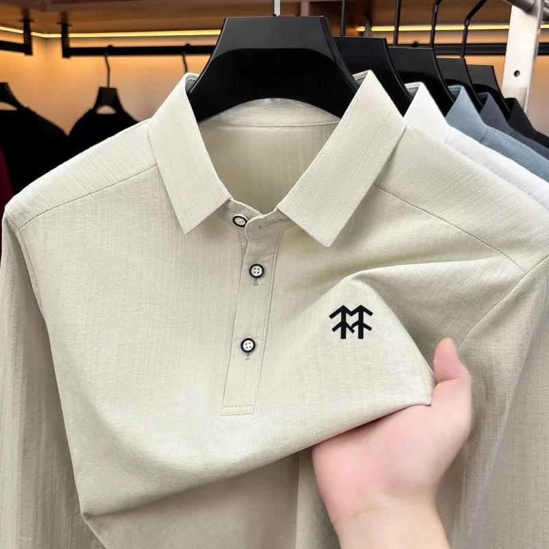 Designer Advanced Lapel Polo Shirt New Spring Autumn Solid Color Skin Friendly Long Sleeve T-shirt Fashion Versatile Men's Wear