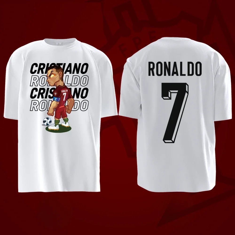 2024 European Cup Portugal C Ronaldo CR7 Short Sleeved T-shirt Men\'s and Women\'s Loose Large Size Cotton No. 7 Riyadh Jersey Top