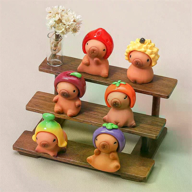 6 Styles/Set Cartoon Cute Fruit Capybara Dolls Car Resin Ornaments Desktop Home Decoration Dollhouse Props Toy Accessories Gifts