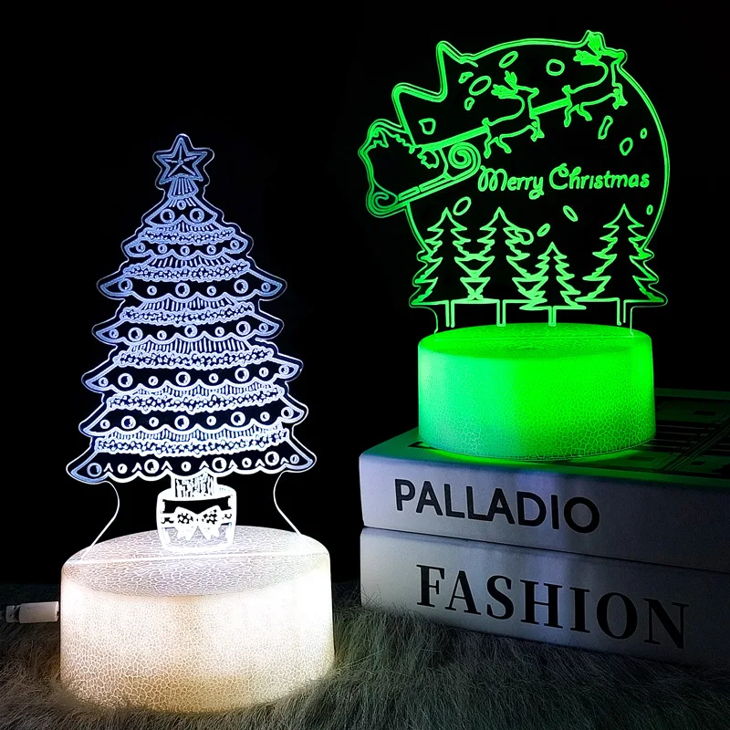 Christmas Tree Acrylic Model 3d Nightlight Luminous Base Creative Colorful Touch Remote Control Night Light Atmosphere Lights