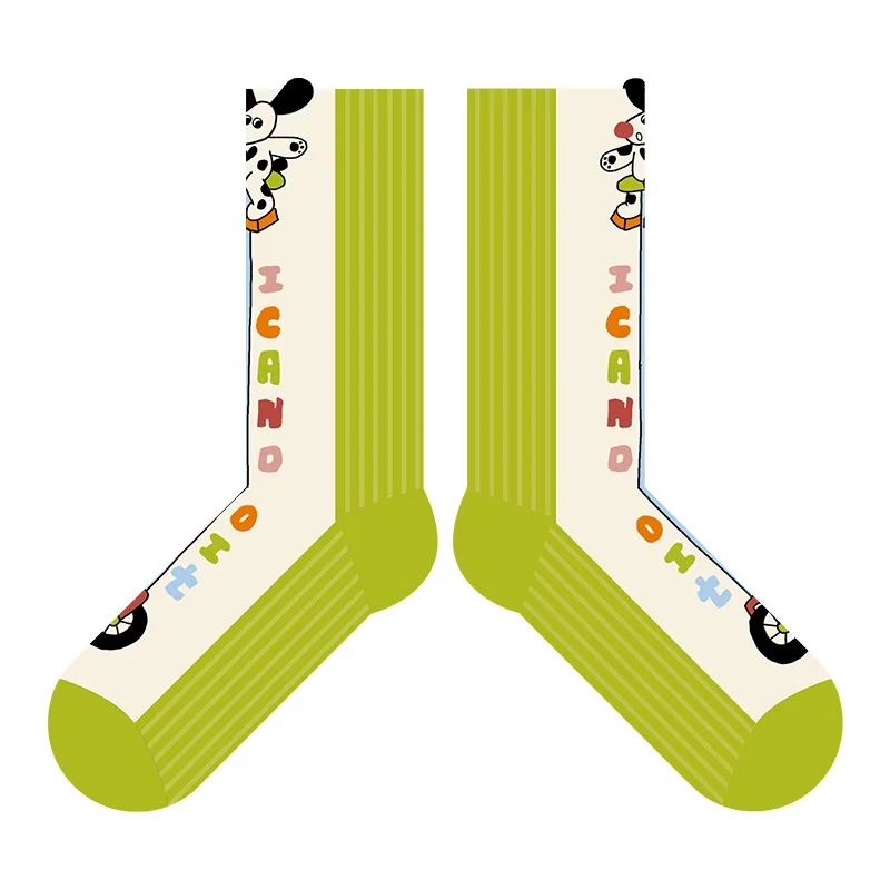 

2025 Creative Personality Energy Puppy Cartoon Illustration Middle Tube Female Socks Alien Lobe Cute Striped Cotton Socks