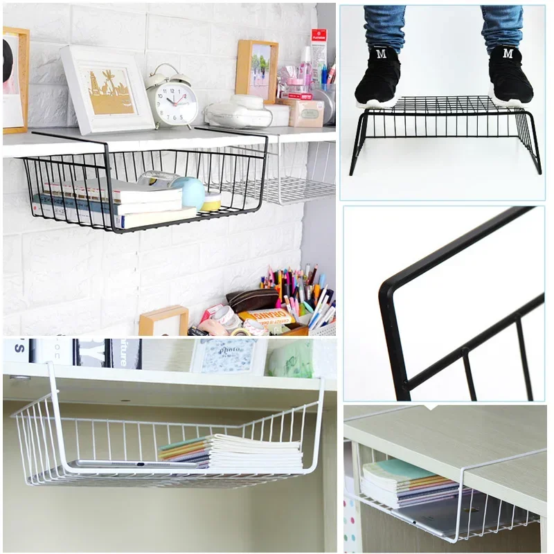 Under Shelf Basket Rack Towel Hanging Holder Wardrobe Cabinet Shelf Storage Organizer for Kitchen Pantry
