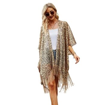 Scialle di protezione solare da donna Lady Summer Cardigan scavato Vacanza Zebra Bikini Camicetta Mantello da spiaggia traspirante Tippet leopardato sexy