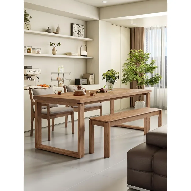 Nordic all-solid wood long table, household workbench, ash wood log large board table