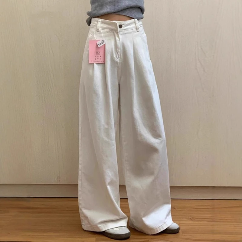 

Pants Denim Women Jeans Wide Leg Long Pant Vintage Loose High Waist Straight Trousers Pleated Full Length Solid Work Casual 2026