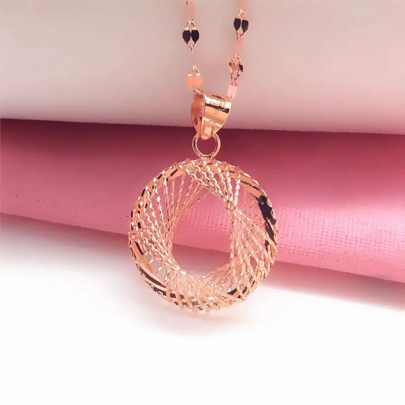 New Design 585 Purple Gold Plated 14K Rose Gold Fashion Round Geometric Pendant Classic Glamour Wedding Party Jewelry