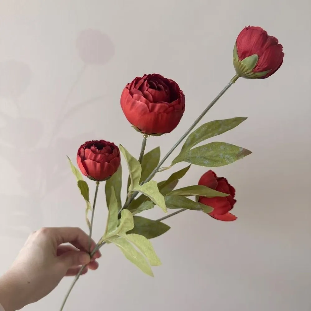 4 Heads Artificial Peony Bouquet Long Stem Silk Fake Flowers Realistic Flowers Peony Artificial Flowers Home Room Decoration