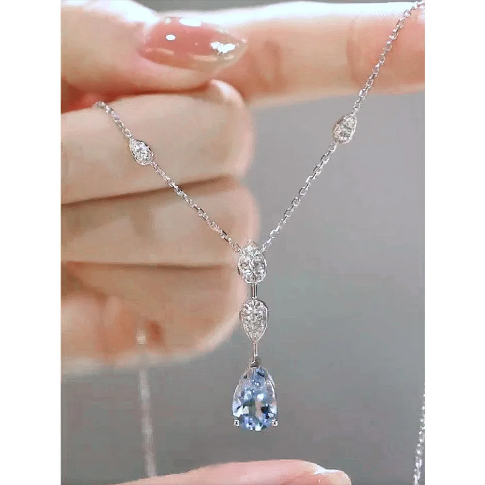 925 Silver Pear  Blue Sapphire Citrine White Sapphire Gemstone Women Necklace Pendant Jewelry Wholesale