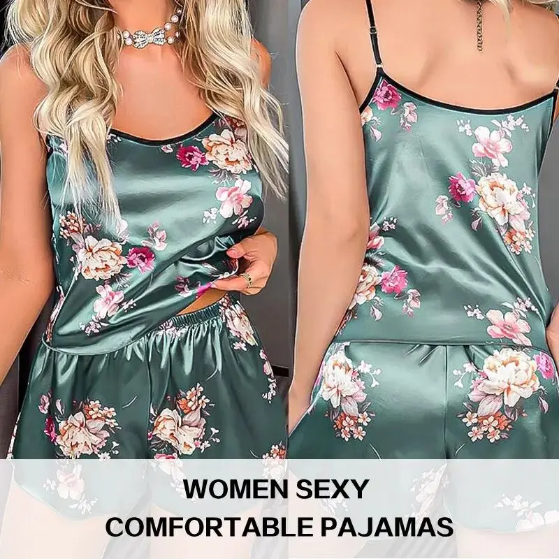 Dames zomer sexy faion print tweedelige pyjama set zijde materiaal comfortabel ademend spwear voor dames