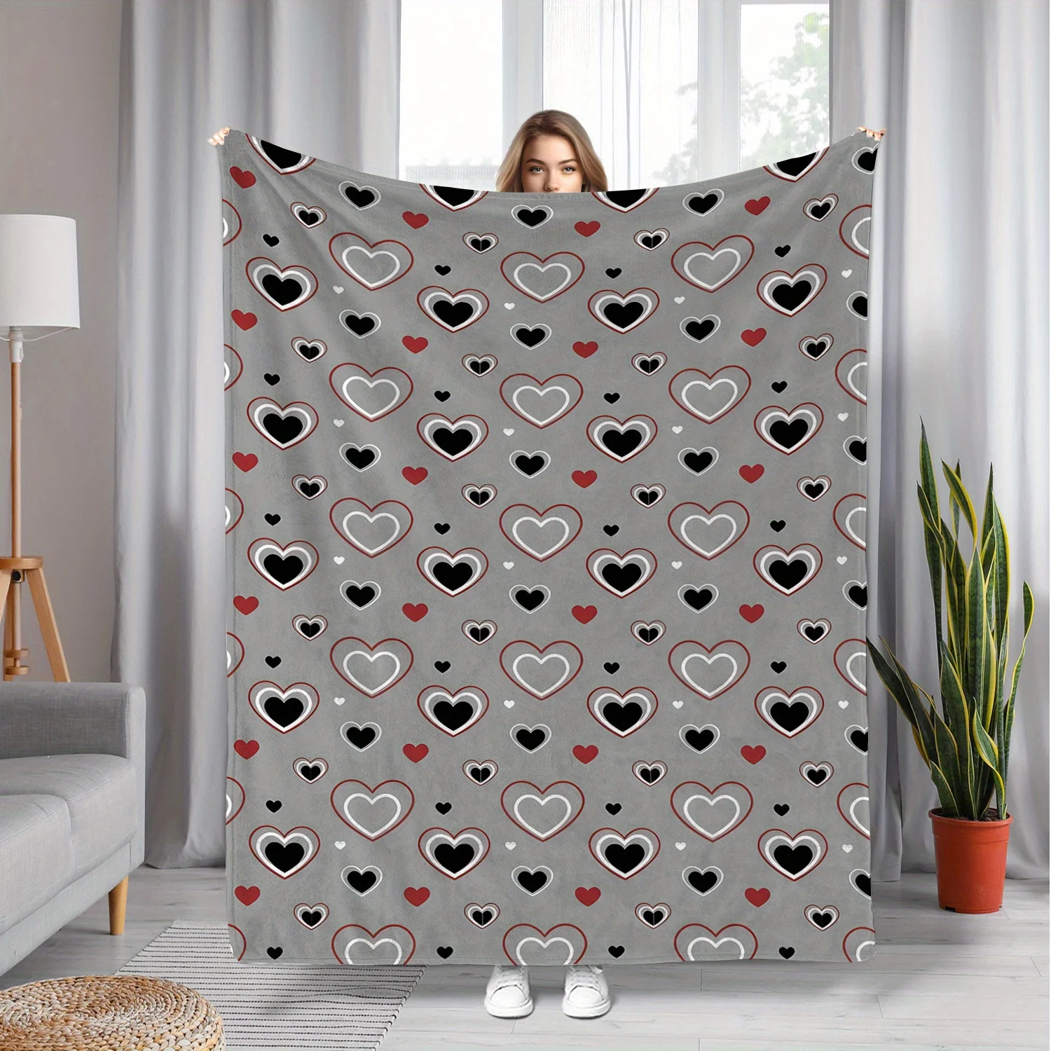 

Одеяло 1 шт. с рисунком красного и белого сердца, полиэфирная ткань, можно стирать в машине, подходит для спальни и гостиной.