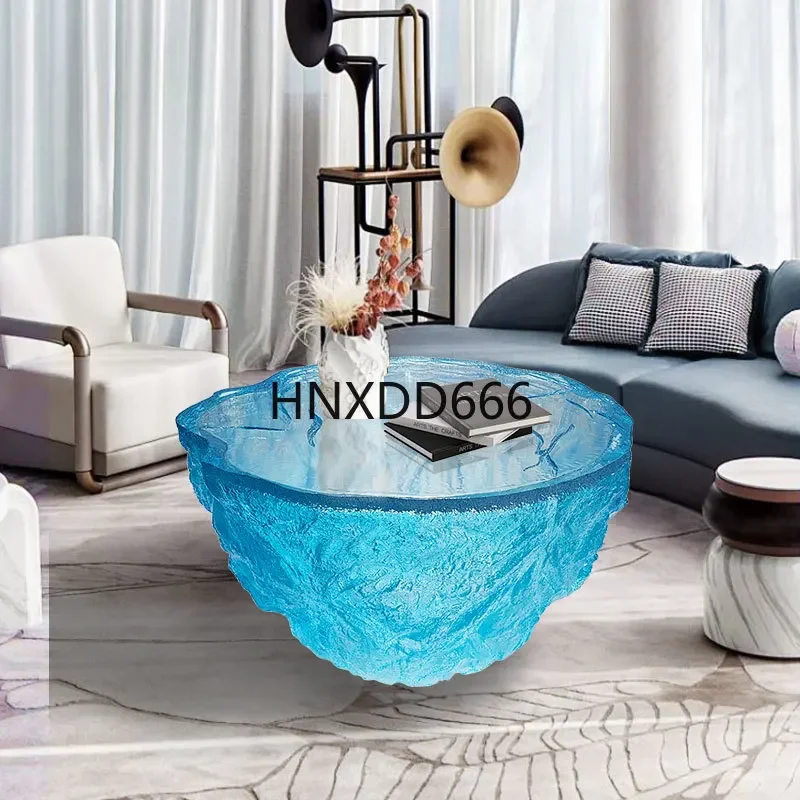 Transparent epoxy coffee table, water drop leaf chair, floor-to-ceiling round table