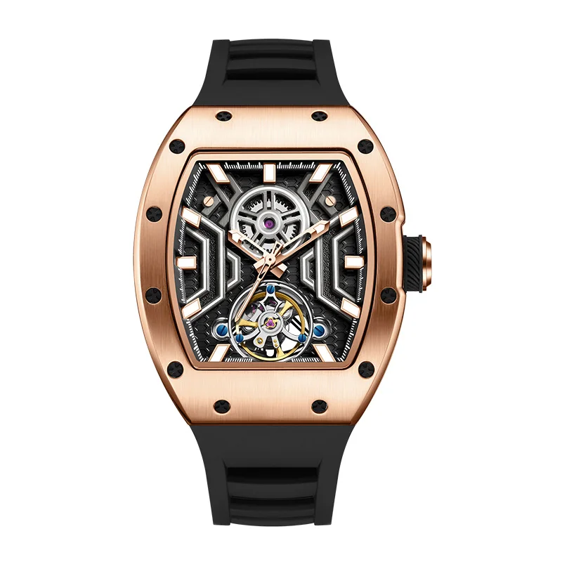 Technology Watch Tourbillon Automatic Reloj Hombre Mechanical Wristwatch Full Stainless Steel Material For U Tonneau Dial Design