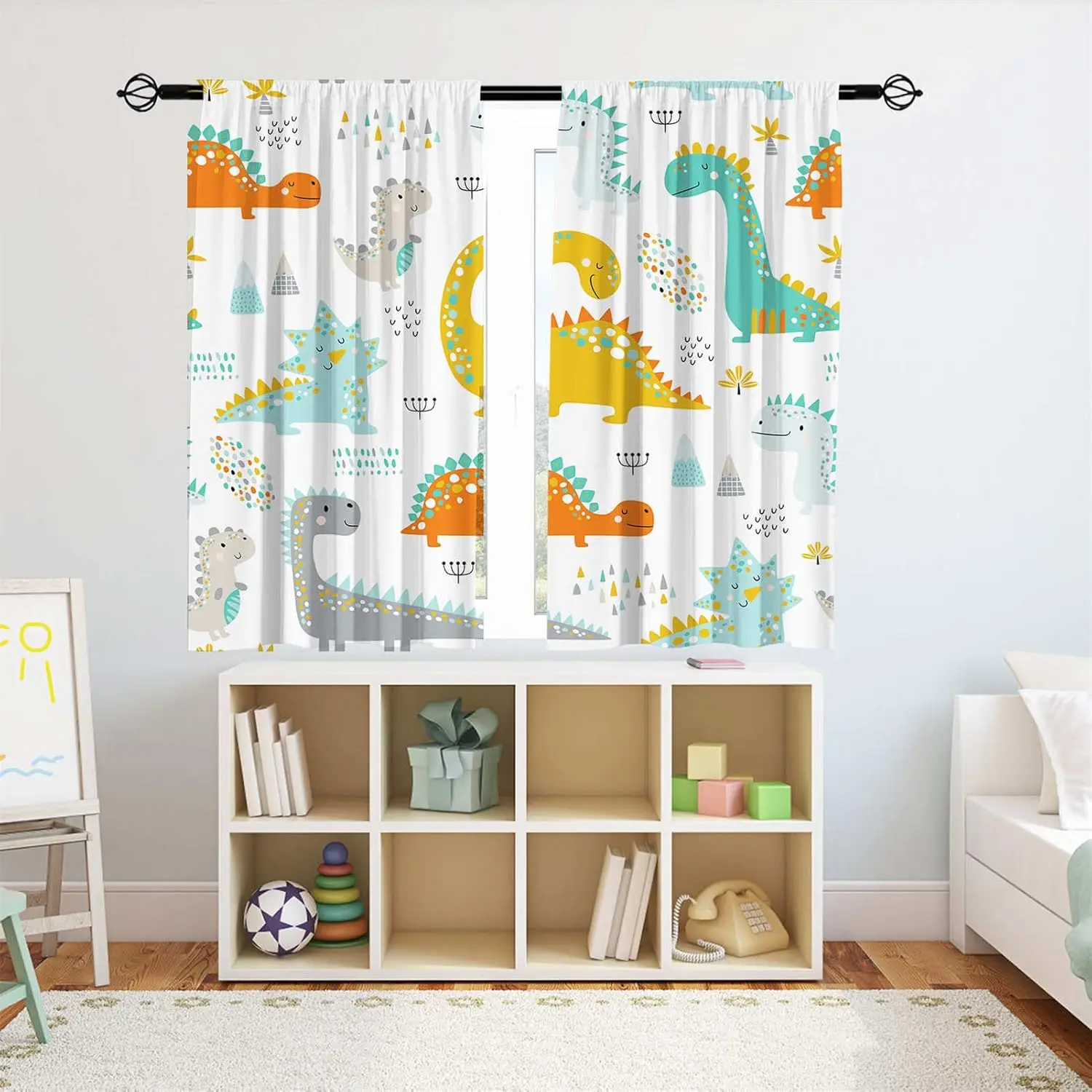 Dinosaur Curtains Rod Pocket Kids Boys Girls Simple Childish Cute Dino Animals Print Pattern Window Drapes Nursery Baby Bedroom