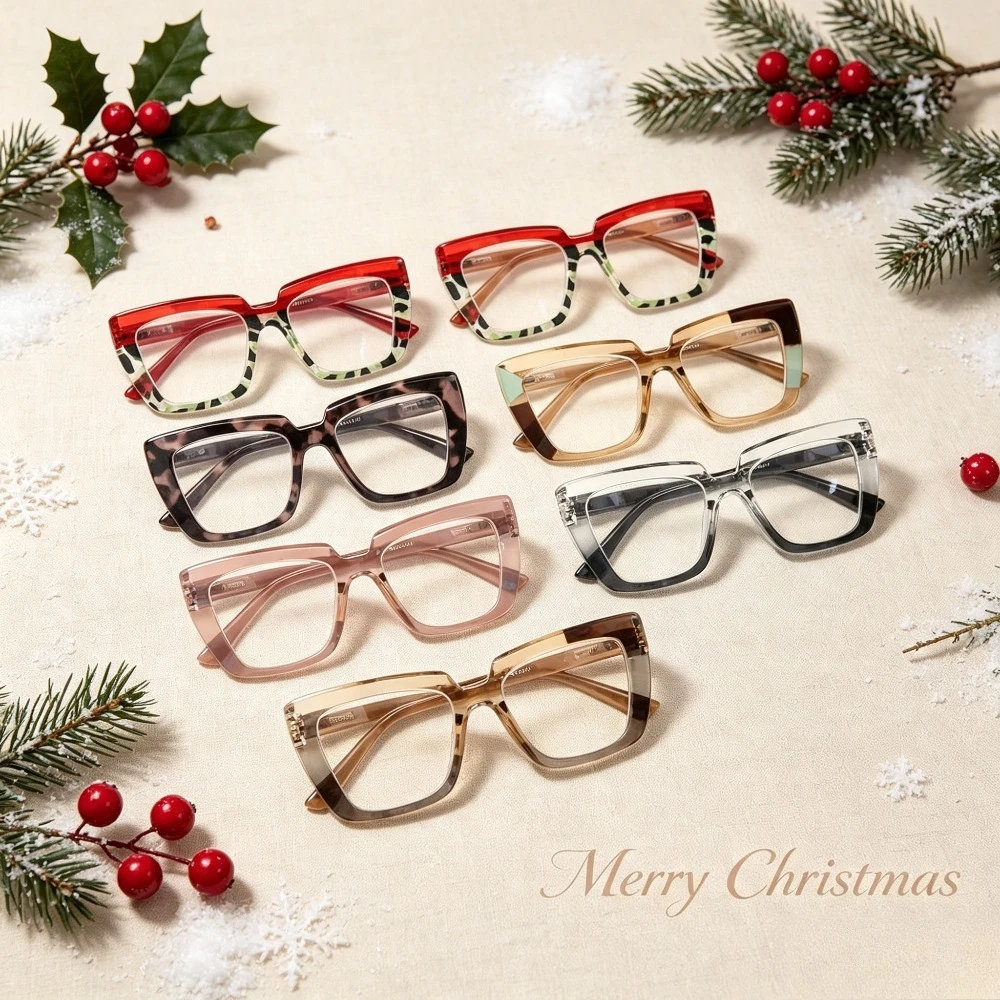 7pcs Women'S Reading Glasses with Large Square Frames - Non-Prescription Everyday & Special Occasion Glasses for Driving, Parties, Work - Compatible with Presbyopia, Suitable for Halloween and Christmas Gifts