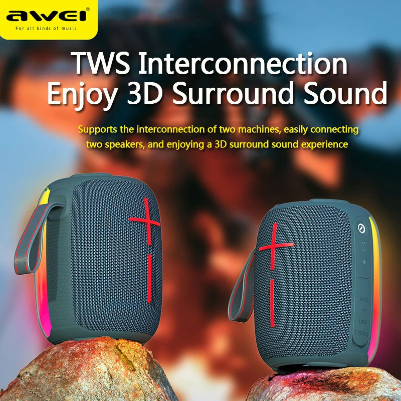 Awei Y526 TWS Wireless Bluetooth Speaker Portable Outdoor Hifi Loudspeaker Waterproof Music Sound Box Camping Speaker