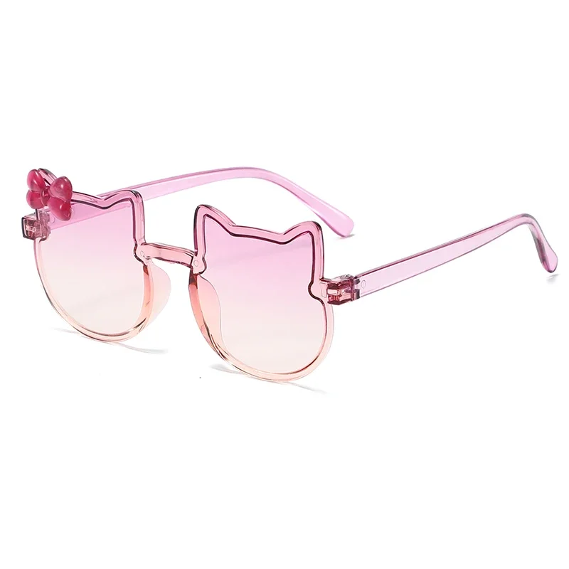 GM LUMIAS Kitty Shaped Rimless Sunglasses Multicolor Popular Kids Shades with Bowknot Decorative Pink Cute Sun Glasses for Girls