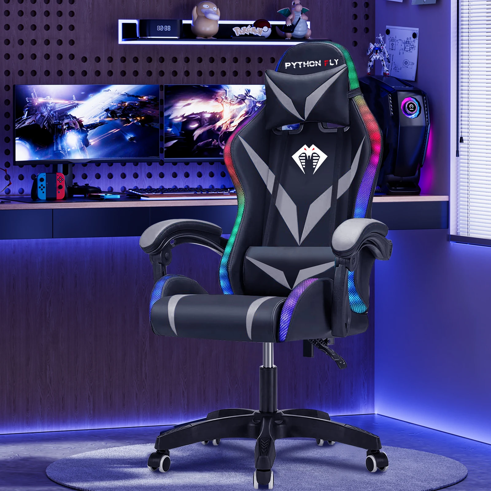 Cadeira ergonômica para jogos e escritório Python FLY,cadeira para e-sports, cadeira para jogos,com iluminação RGB, envio do BR