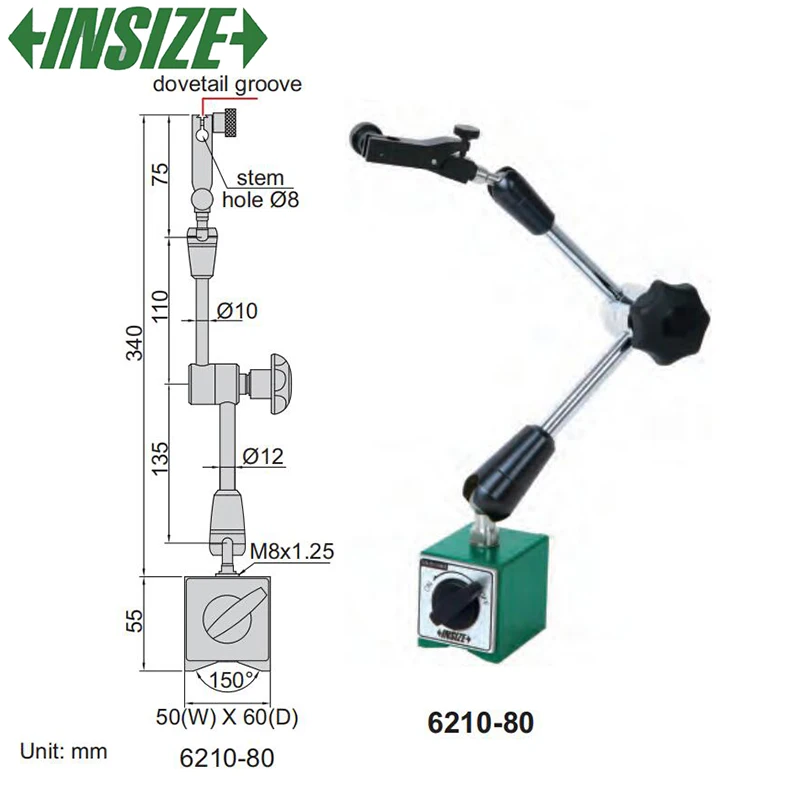 

Insize Universal magnetic stands,with fine adjustment and dovetail groove,6210-81 6210-80 6210-100