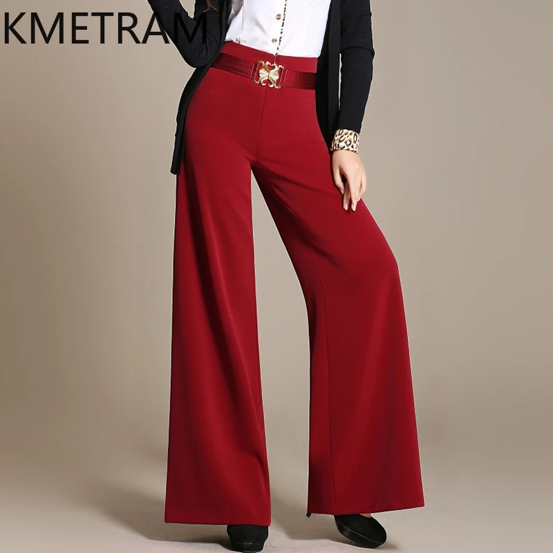 KMETRAM Genuine Sheepskin Leather Pants Womens Spring Autumn Clothes Wide Leg Pants Women High Waisted Flared Trousers 2024