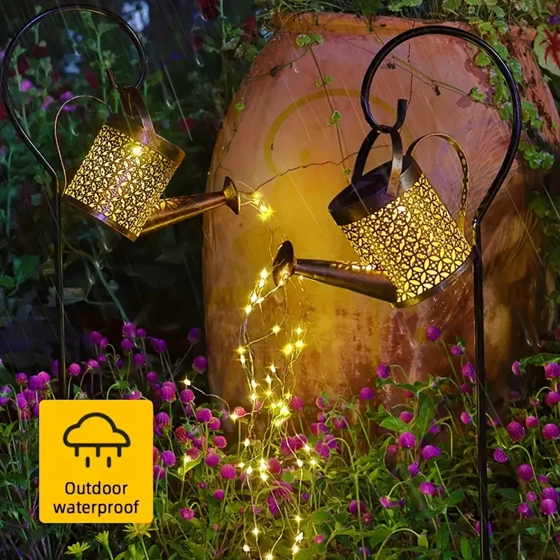 Solar Hollow Out Shower Lights Waterproof Hanging Lights Garden Yard Metal Solar Waterfall Light  Can Flow Copper Wire Lights