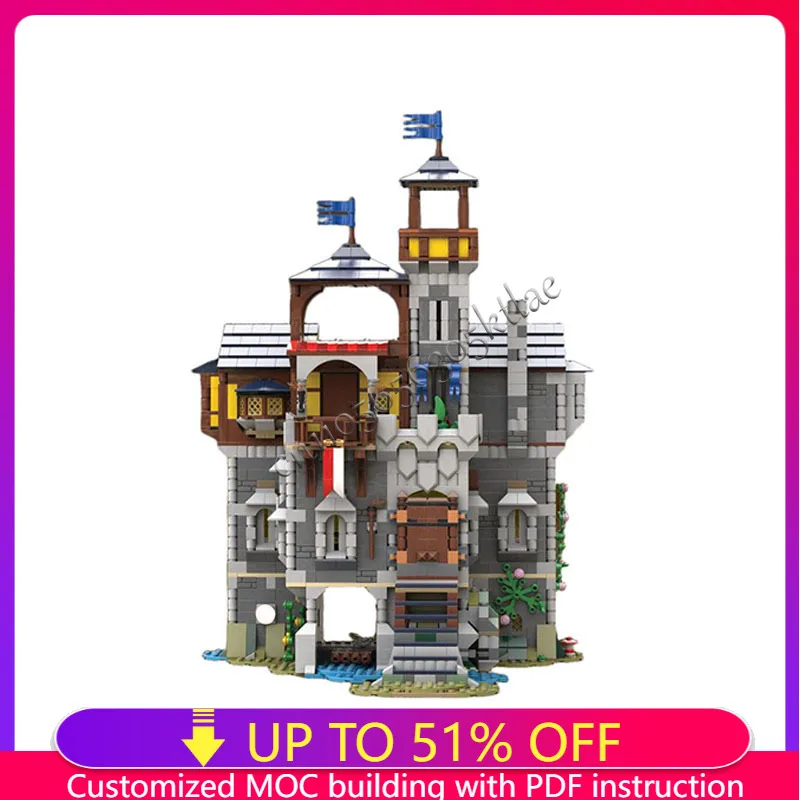 1997 peças a torre real moc bloco de construção conjunto cavaleiro castelo alternativa construção modelo arquitetônico tijolos brinquedo para meninos presentes