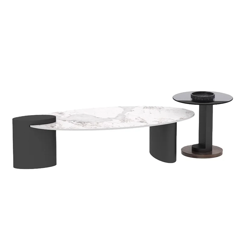 ※a Italian  alist Pandora Rock Plate Coffee Table Combination Oval Iron Frame Adjustable Design for Large/Small Apartment