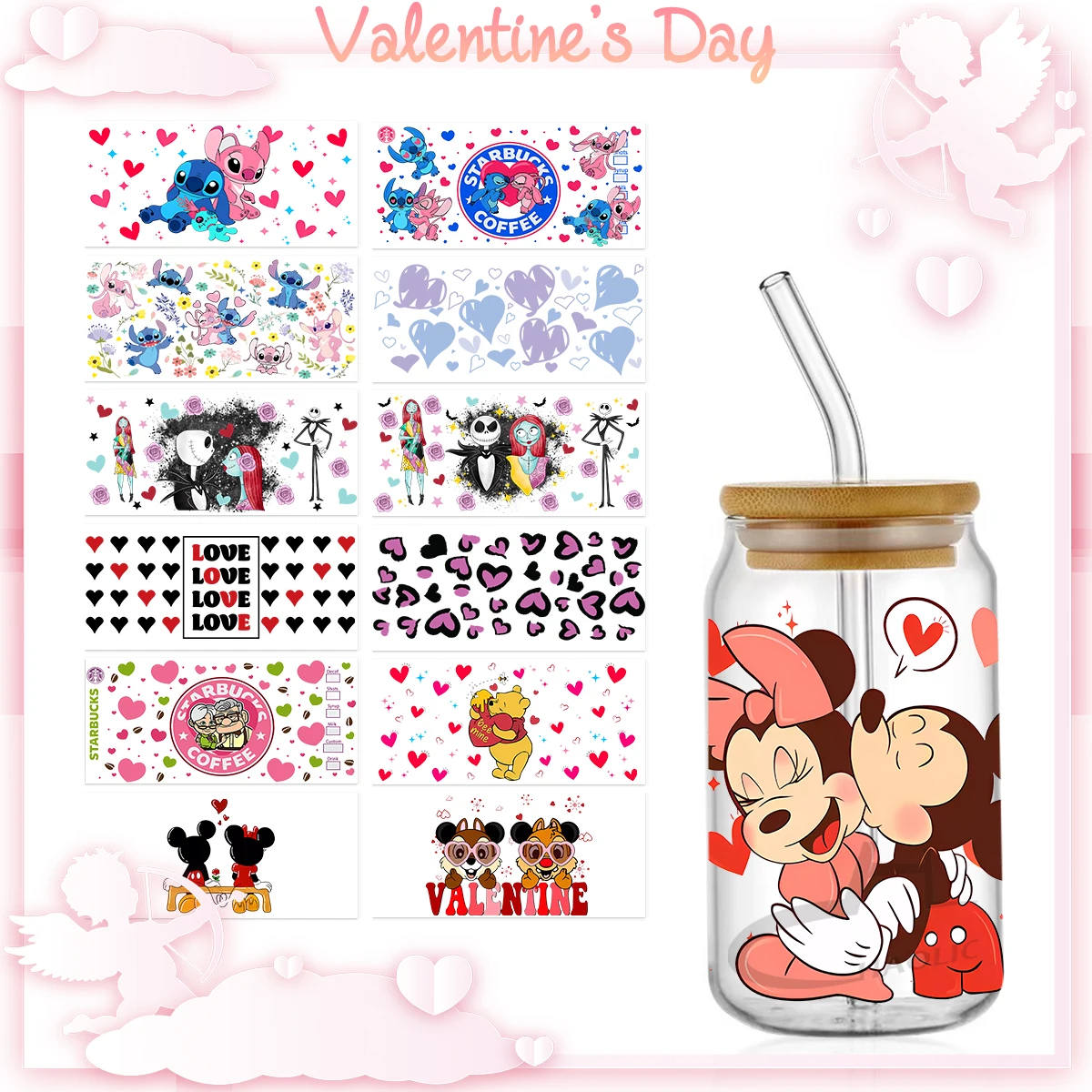 Valentine\'s Day UV DTF Cup Wrap Transfers 16oz Libbey Tumbler Stickers Decal Glass Can Waterproof