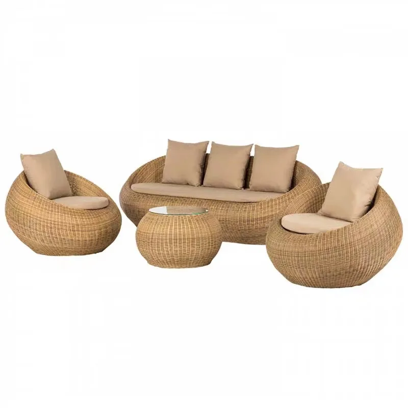 Outdoor sofa courtyard terrace rattan three-piece set coffee table circular garden leisure rattan furniture combination rattan