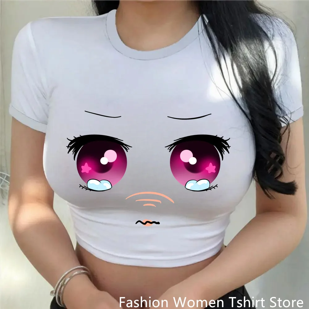 One Piece Short T-shirts Women Sexy Anime Eye Summer Kuromi Tees Chic Fashion Sexy Crop Tops