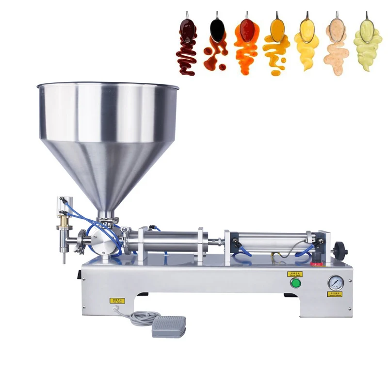 Máquina llenadora de pasta de un solo boquilla, crema, ensalada, cosméticos, Tahini, máquina llenadora eléctrica de Pedal pequeño