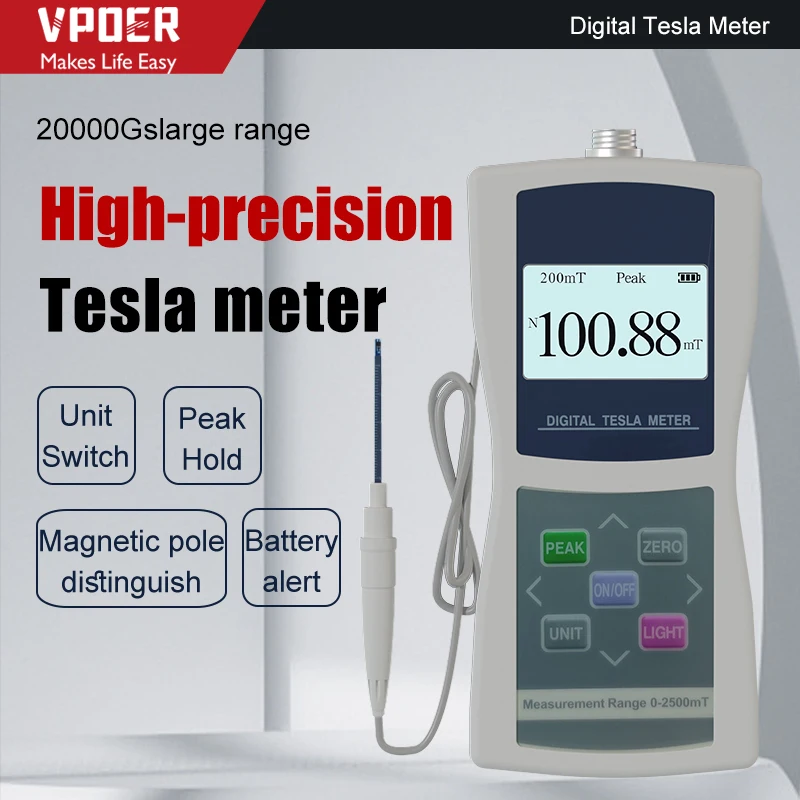 

200mT/2000mT Digital Tesla Meter Gaussmeter Radial Hall Probe High Accuracy Sensitive Surface Magnetic Field Teste