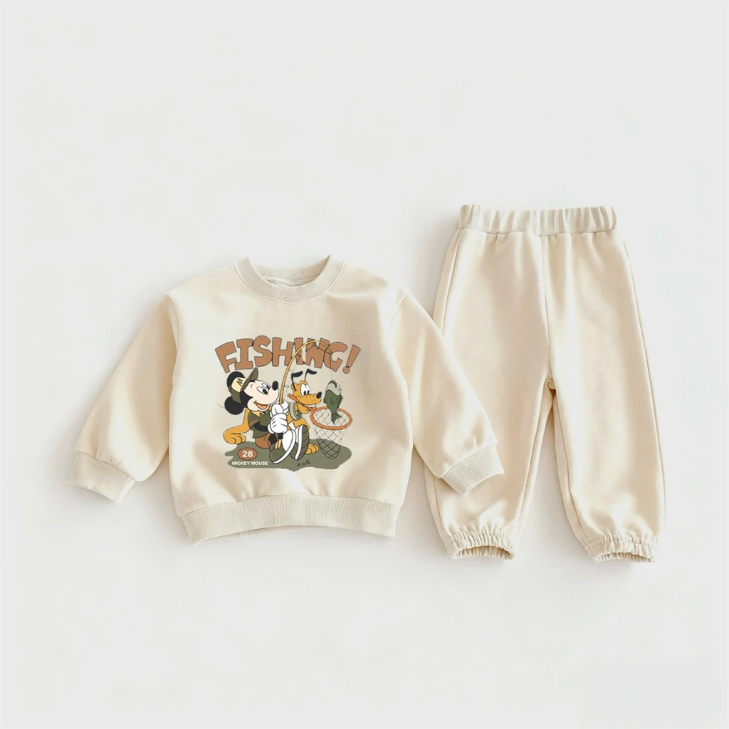 الأولاد ملابس الطفل ميكي ماوس هوديس بلون السراويل 2 قطعة مجموعة بلوزات فضفاضة كل مباراة السراويل الخريف ديزني الملابس #5