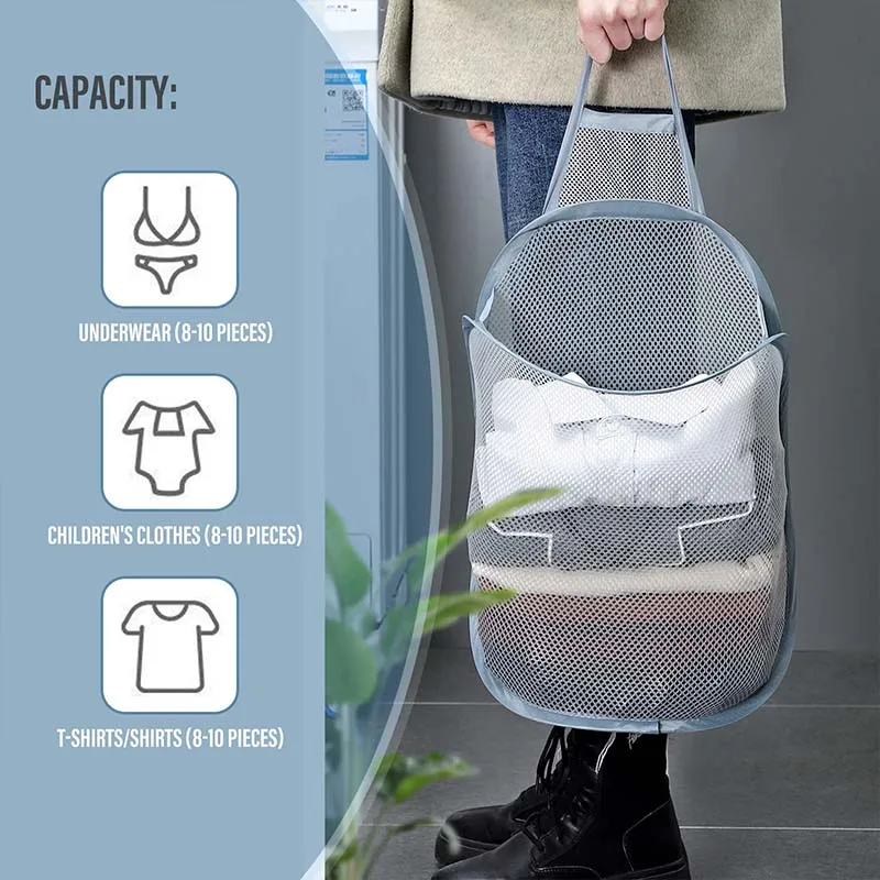 1pcs Hanging laundry basket (foldable mesh basket) Dirty laundry basket with carry handle For storing household items