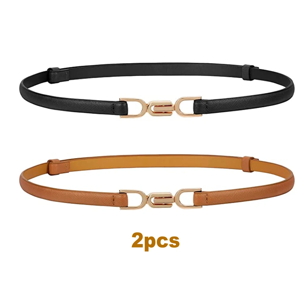 

2 Pack Waist Belt Thin Belts Leather Belt Gold Metal Buckle Waistband