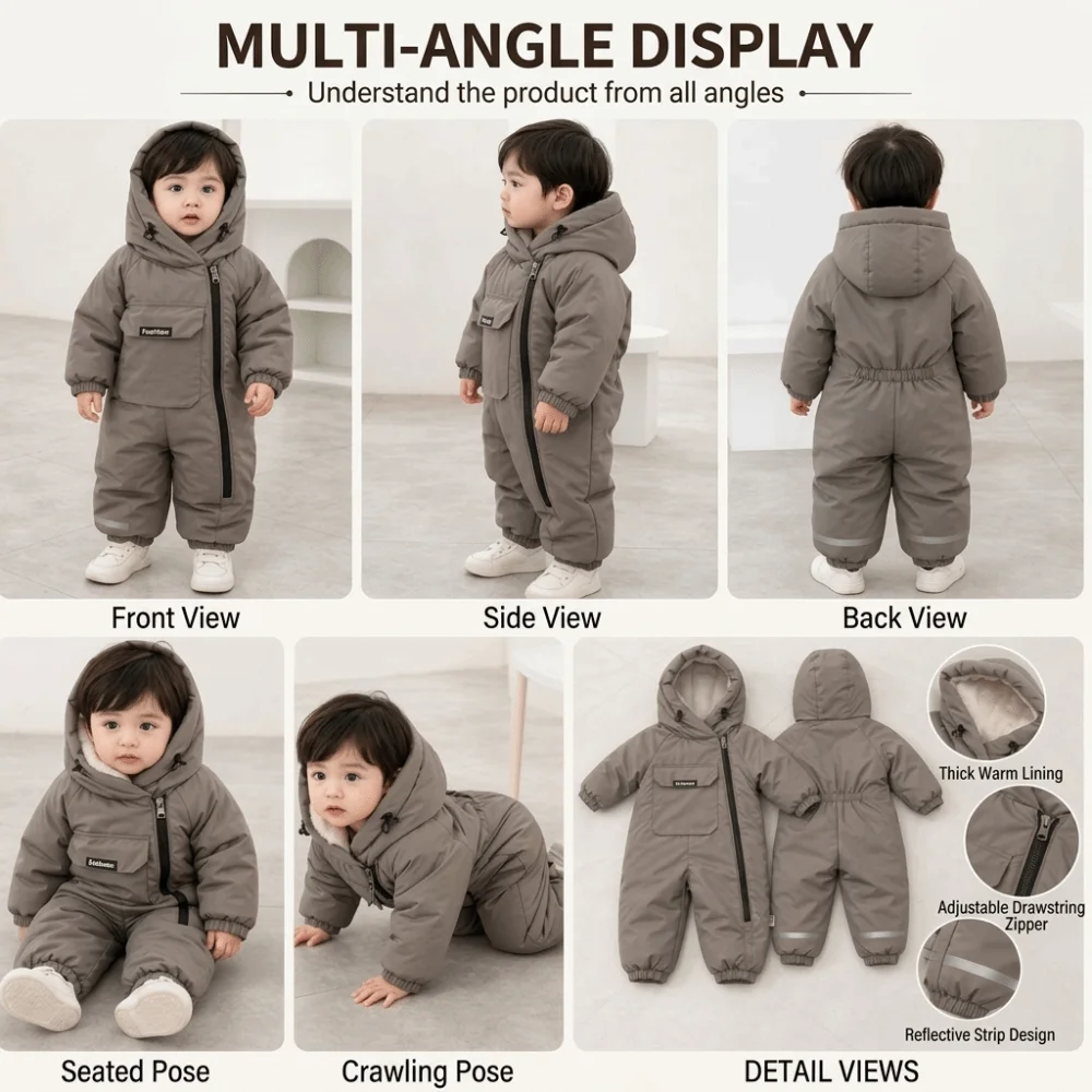 Thick Fleece Lined Kids Snow Suit Waterproof Windproof Winter Jumpsuit Active Movement Design Comfortable Fit Outdoor Jumpsuit