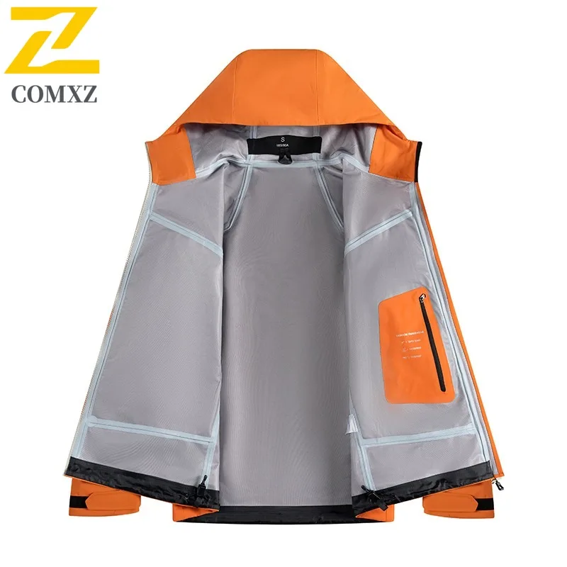 

COMXZ Мужская куртка 2025 г., модное спортивное пальто с капюшоном для приключений на открытом воздухе, легкое пальто в повседневном стиле, ветрозащитные пальто для пешего туризма, весенне-осенние пальто