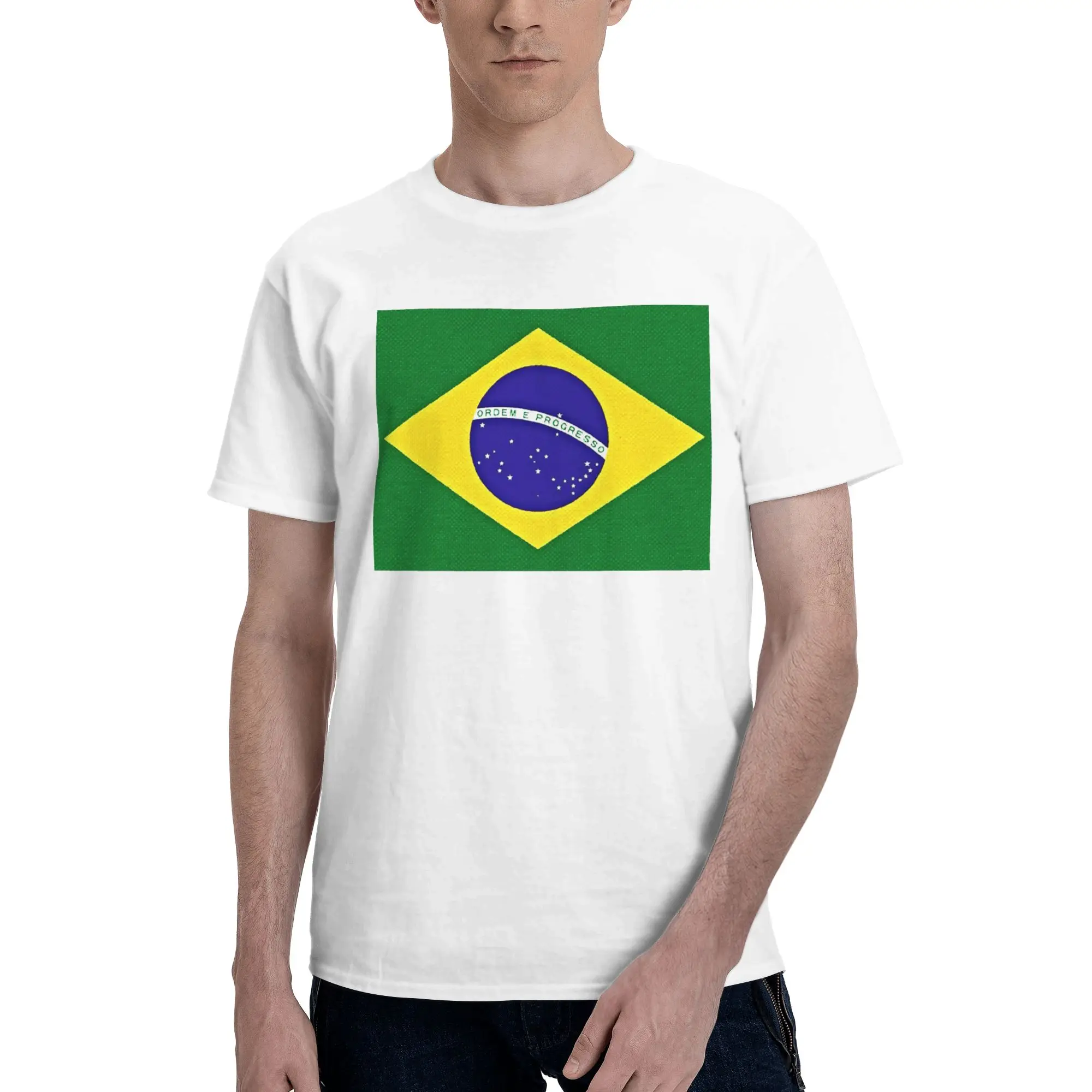 

Мужская футболка с изображением бразильского флага, большие размеры, хлопковая футболка с круглым вырезом, короткий рукав, летняя мужская одежда