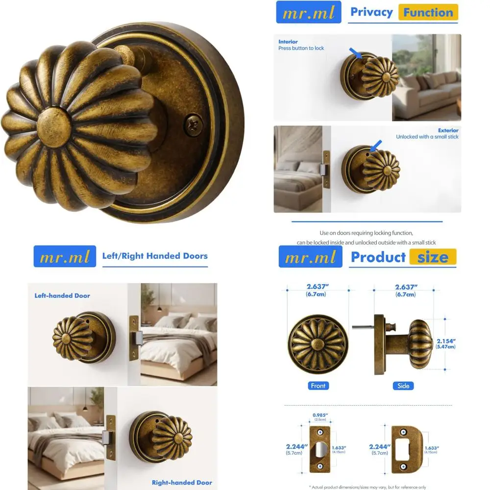 Antyczne mosiężne klamki do drzwi w stylu vintage - retro uchwyty do drzwi wewnętrznych do łazienki i sypialni, gałka ze stopu aluminium w klasycznym stylu