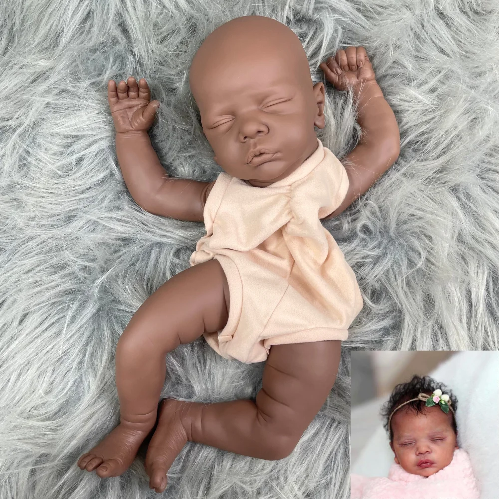 

19 Inch Dark Skin Unpainted Reborn Doll Kit Romy Unfinished Vinyl Newborn Doll Parts With Cloth Body