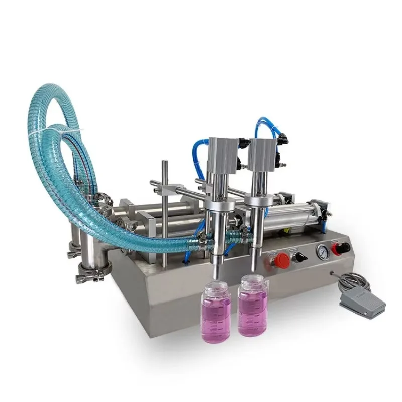Hot Syrup Juice Oil Milk Liquid for Pneumatic Bottle Horizontal Design Dual-Head Stainless Steel Semi-Automatic Filling Machine