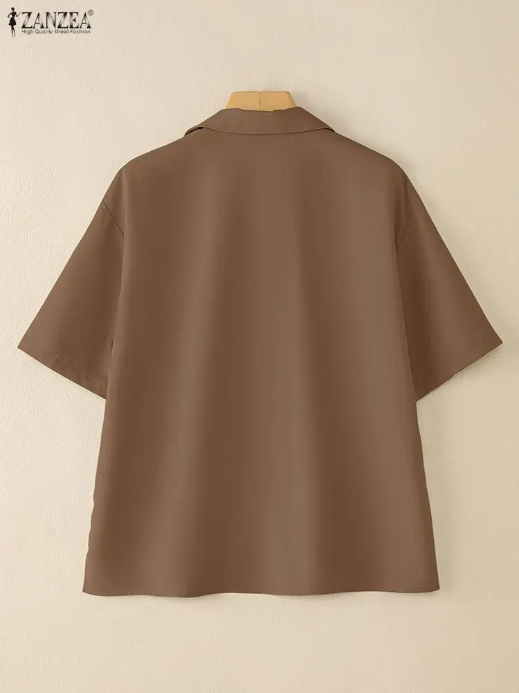 2025 Summer Shirts ZANZEA Women Embroidered Blouse Vintage Short Sleeve Buttons Blusas Irregular Hem Shirt Lapel Neck Tunic Tops