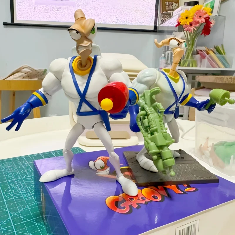 In Stock New Pdna 1/12 Earthworm Jim Action Figure Psy-crow Snot Worm Body Jim Heads Bob The Killer Figures Toy Model Collection