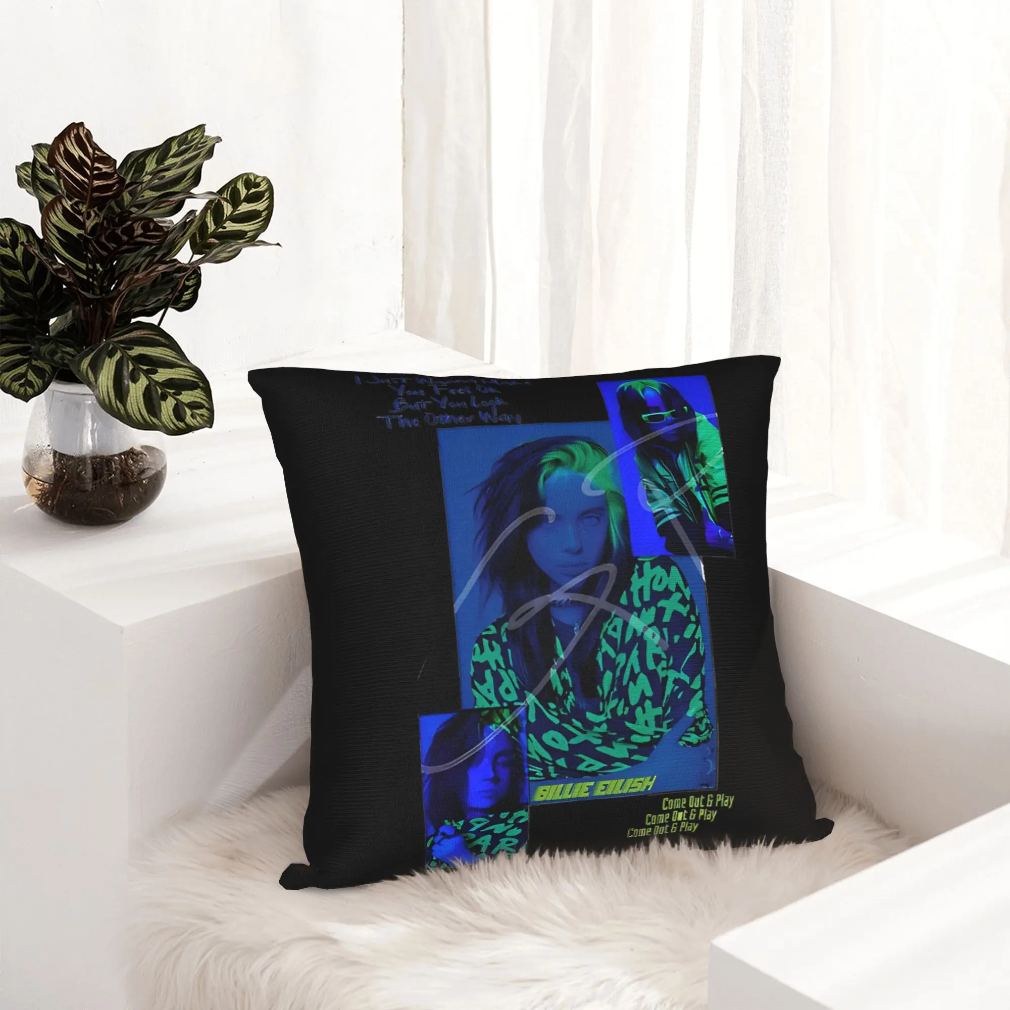Billies Eilish Hip Hop Pillowcase Double-sided Printing Polyester Cushion Cover Gift  Throw Pillow Case Cover Chair Zippered