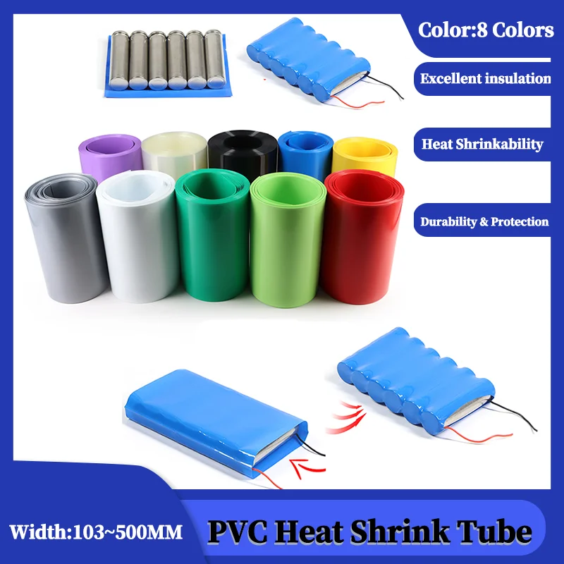 

1M PVC Heat Shrink Tube Lipo Battery Pack Insulated Film Wrap Lithium Case Protection Cable Sleeving Width 103mm ~ 500mm 18650