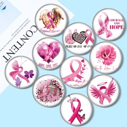 Hot Pink Ribbon hope love faith 10pcs 12mm/18mm/20mm/25mm Round photo glass cabochon flat back Necklace Making findings
