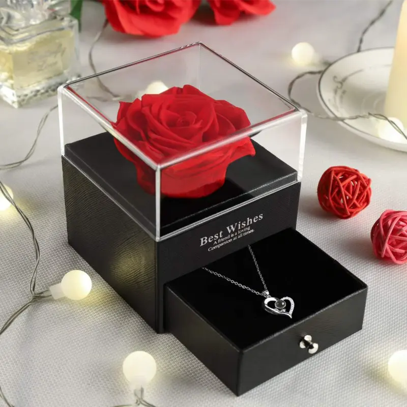 Preserved Rose with Gift Box Birthday Gifts for Women Mom Girlfriend Gifts for Mom Grandma Wife Daughter Sister No Necklace